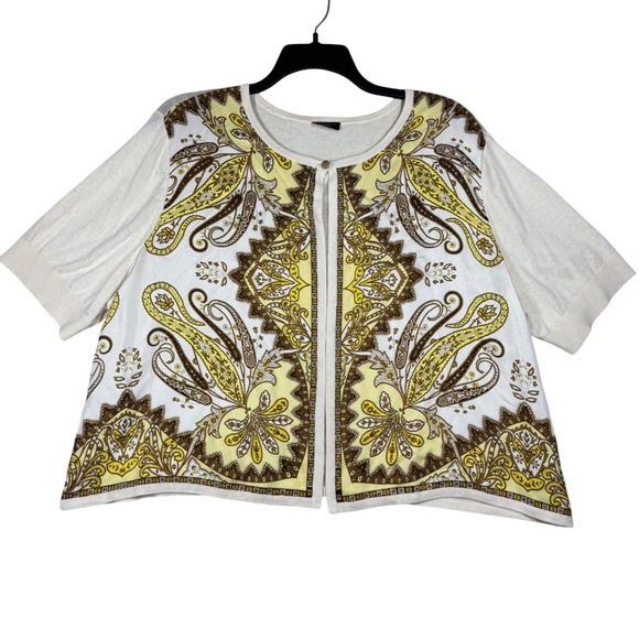 Talbots Sweaters - Talbots Silk Front Cardigan Women's Size 3X Yellow Brown Paisley Print Boho‎